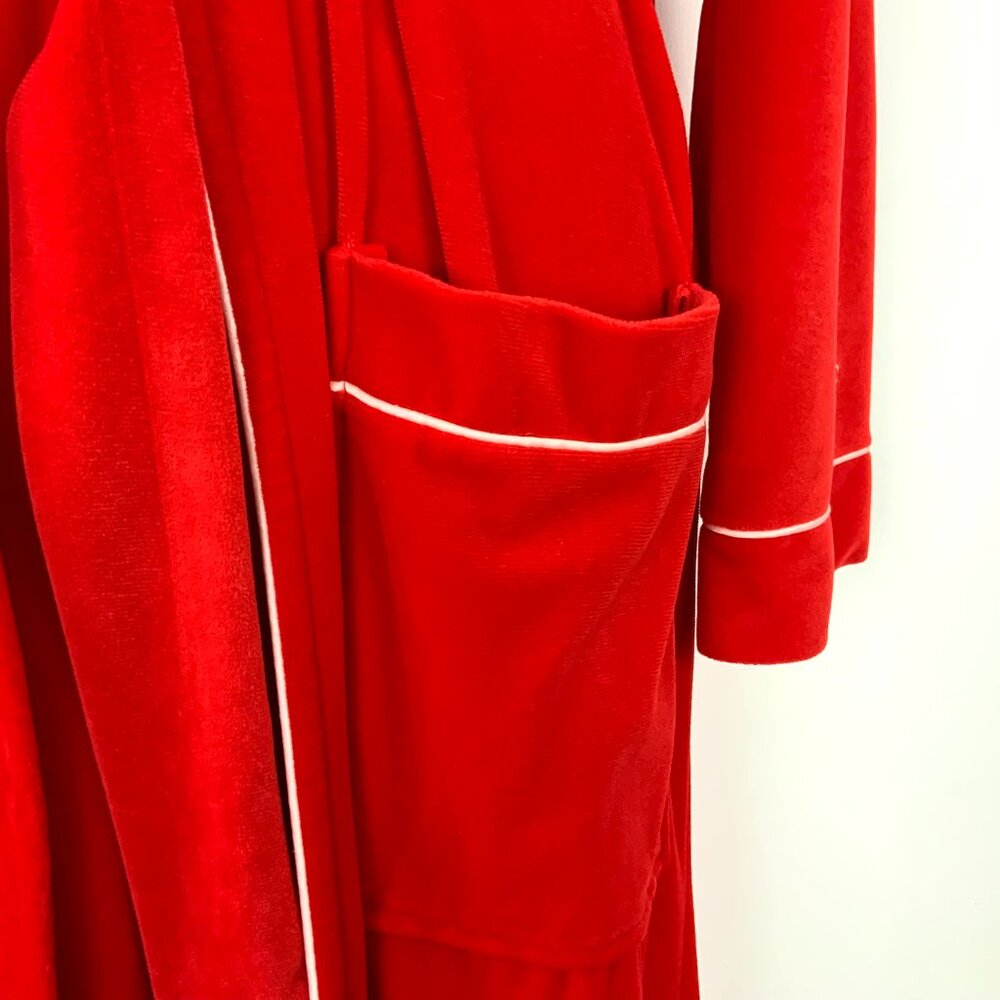 Vintage 80s Pierre Cardin Red Maxi Robe With White Piping Sz M - Picture 5 of 16